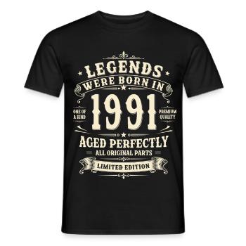 Cadeau d’anniversaire pour le 35e anniversaire 1991 Homme Vintage Rétro - T-shirt homme - noir - Devant - AI Model Male 178 light (178cm)