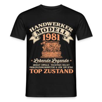 45. Geburtstag Handwerker Modell 1981 - Männer T-Shirt - Schwarz - Vorne - AI Model Male 178 light (178cm)