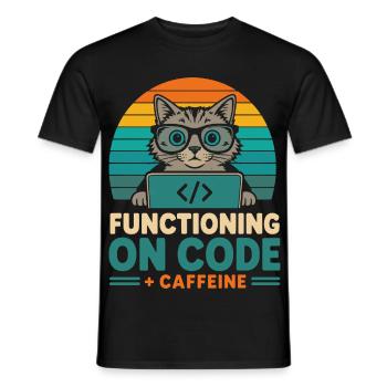 Fonctionner sous Code et Caffeine Cat - T-shirt homme - noir - Devant - AI Model Male 178 light (178cm)
