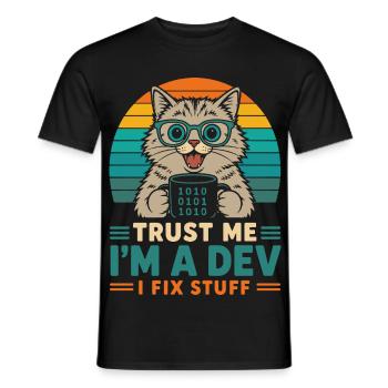 Trust Me I'm a Dev – Programmer Cat - Men's T-Shirt - black - Front - AI Model Male 178 light (178cm)