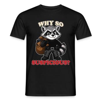 Why So Suspicious Funny Raccoon Thief Mascot Tee - Men's T-Shirt - black - Front - AI Model Male 178 light (178cm)