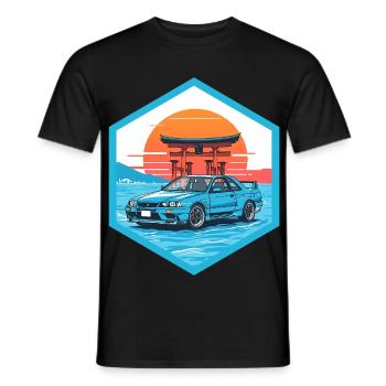 Retro 90er JDM R34 Torii Gate Japan Hex-Emblem - Männer T-Shirt - Schwarz - Vorne - AI Model Male 178 light (178cm)