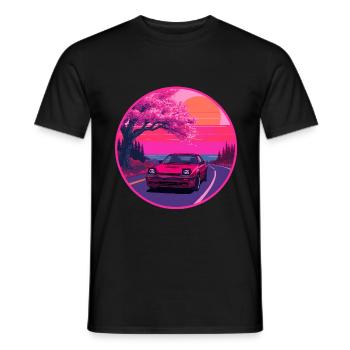 Emblème rétro des années 80 de la JDM FC Coupe Sakura Sunset - T-shirt homme - noir - Devant - AI Model Male 178 light (178cm)