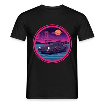 Retro 80er JDM FC Coupé Neon Bridge Emblem - Männer T-Shirt - Schwarz - Vorne - AI Model Male 178 light (178cm)