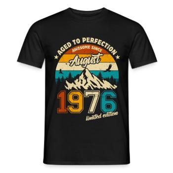 Août 1976 | Vieilli à la perfection | Anniversaire - T-shirt homme - noir - Devant - AI Model Male 178 light (178cm)