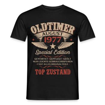 49. Geburtstag Geschenk Mann Oldtimer 1977 August - Männer T-Shirt - Schwarz - Vorne - AI Model Male 178 light (178cm)