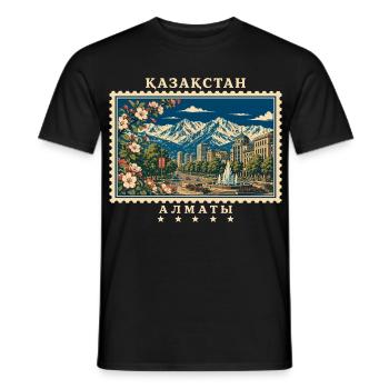Kasachstan Almaty Vintage Reisemarke - Männer T-Shirt - Schwarz - Vorne - AI Model Male 178 light (178cm)