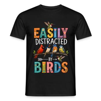 Facilement distrait par les oiseaux - T-shirt homme - noir - Devant - AI Model Male 178 light (178cm)