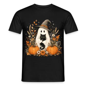 Halloween, Ghost, Black Cat - Men's T-Shirt - black - Front - AI Model Male 178 light (178cm)