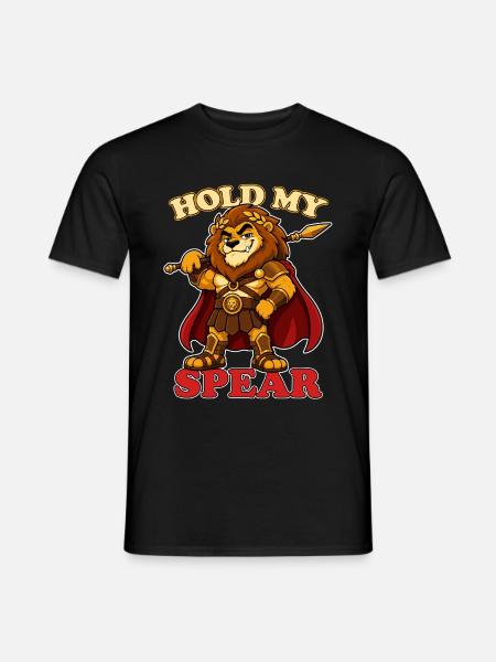 Hold My Spear Lustiges Löwen-Maskottchen - Männer T-Shirt - Schwarz