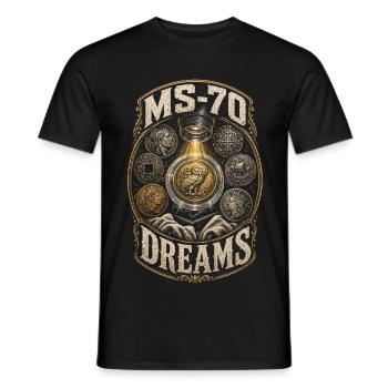 Collectionneur de pièces Numismatique Collection MS-70 Rêves - T-shirt homme - noir - Devant - AI Model Male 178 light (178cm)