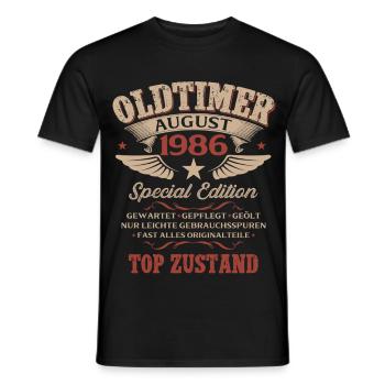 40. Geburtstag Geschenk Mann Oldtimer 1986 August - Männer T-Shirt - Schwarz - Vorne - AI Model Male 178 light (178cm)