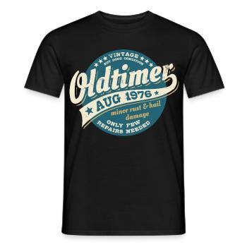 Millésime août 1976 - Anniversaire - Cadeau - T-shirt homme - noir - Devant - AI Model Male 178 light (178cm)
