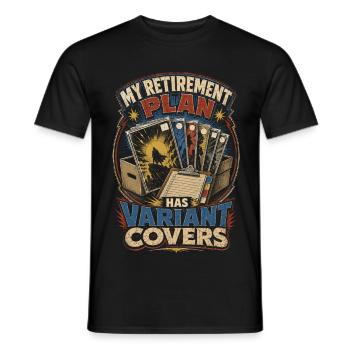 Le plan de retraite pour collectionneurs de bandes dessinées propose des couvertures variantes - T-shirt homme - noir - Devant - AI Model Male 178 light (178cm)