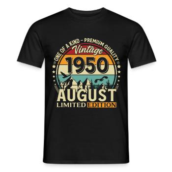 76th Birthday Gift Husband Original 1950 August - Men's T-Shirt - black - Front - AI Model Male 178 light (178cm)