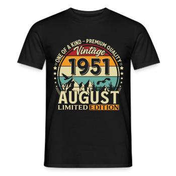 Cadeau du 75e anniversaire Mari Original 1951 août - T-shirt homme - noir - Devant - AI Model Male 178 light (178cm)
