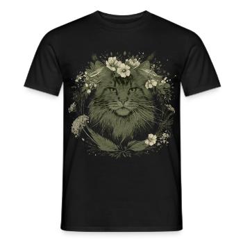 Maine Coon Cat Cat Lover Flowers - Men's T-Shirt - black - Front - AI Model Male 178 light (178cm)