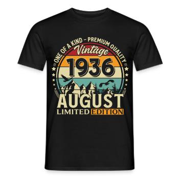 90th Birthday Gift Husband Original 1936 August - Men's T-Shirt - black - Front - AI Model Male 178 light (178cm)