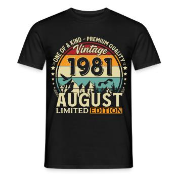 45th Birthday Gift Husband Original 1981 August - Men's T-Shirt - black - Front - AI Model Male 178 light (178cm)