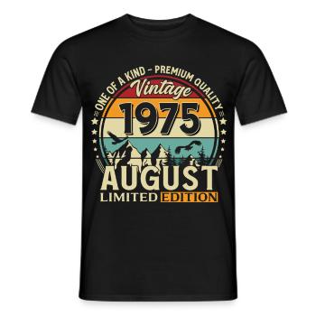 51st Birthday Gift Husband Original 1975 August - Men's T-Shirt - black - Front - AI Model Male 178 light (178cm)