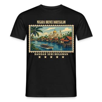 Brunei Bandar Seri Begawan Vintage Reisemarke - Männer T-Shirt - Schwarz - Vorne - AI Model Male 178 light (178cm)