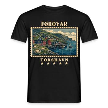 Färöer Tórshavn Vintage Reisemarke - Männer T-Shirt - Schwarz - Vorne - AI Model Male 178 light (178cm)