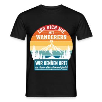 Leg Dich Nie Mit Wanderern An Retro - Männer T-Shirt - Schwarz - Vorne - AI Model Male 178 light (178cm)