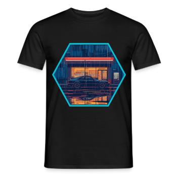 Retro 80er JDM Hatchback Neon Konbini Hex Emblem - Männer T-Shirt - Schwarz - Vorne - AI Model Male 178 light (178cm)