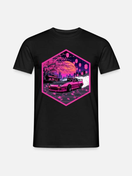 Neon Sakura Lanterns Hex-Emblem - Männer T-Shirt - Schwarz