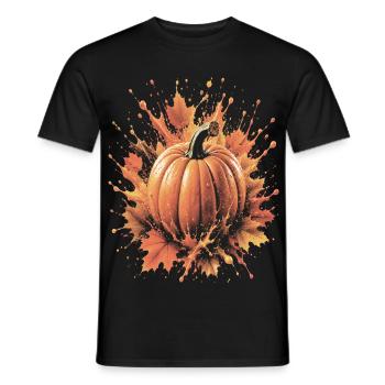 Citrouille Automne Splash Art Feuille Erable - T-shirt homme - noir - Devant - AI Model Male 178 light (178cm)