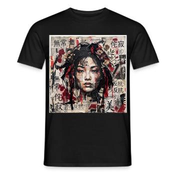 Japanese Collage Art Asia Punk Samuraifrau Collage - Männer T-Shirt - Schwarz - Vorne - AI Model Male 178 light (178cm)
