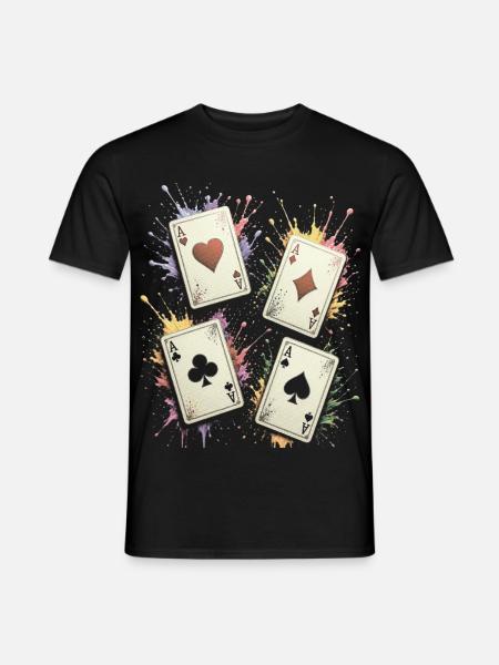 Mehrfarbige Ace Square Splash-Art-Karten - Männer T-Shirt - Schwarz