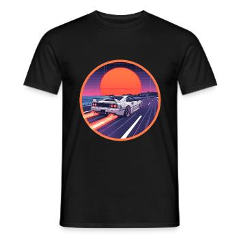 Retro 80er Cyber Supercar Neon Highway Emblem - Männer T-Shirt - Schwarz - Vorne - AI Model Male 178 light (178cm)