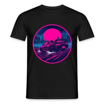 Retro 90er JDM Coupé Rainy Neon Cyber City Emblem - Männer T-Shirt - Schwarz - Vorne - AI Model Male 178 light (178cm)
