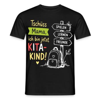 KitaKind Abschied Motiv Schild und Rucksack - Männer T-Shirt - Schwarz - Vorne - AI Model Male 178 light (178cm)