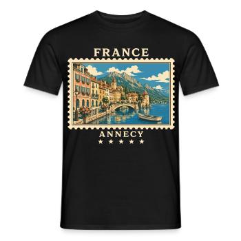 Frankreich Annecy Vintage Reisemarke - Männer T-Shirt - Schwarz - Vorne - AI Model Male 178 light (178cm)