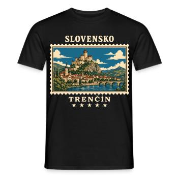 Slowakei Trenčín Vintage Reisemarke - Männer T-Shirt - Schwarz - Vorne - AI Model Male 178 light (178cm)
