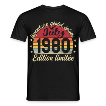 Anniversaire Juillet 1980 Vintage Cadeau - T-shirt homme - noir - Devant - AI Model Male 178 light (178cm)