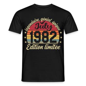 Anniversaire Juillet 1982 Vintage Cadeau - T-shirt homme - noir - Devant - AI Model Male 178 light (178cm)
