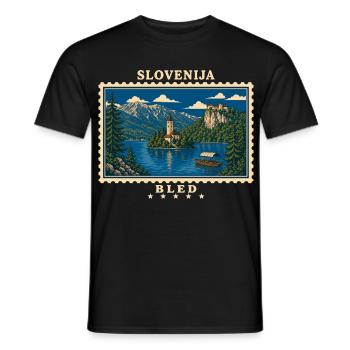 Slowenien Bled Vintage Reisemarke - Männer T-Shirt - Schwarz - Vorne - AI Model Male 178 light (178cm)