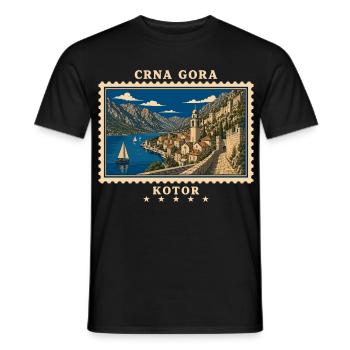 Montenegro Kotor Vintage Reisemarke - Männer T-Shirt - Schwarz - Vorne - AI Model Male 178 light (178cm)