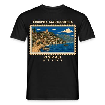 Nordmazedonien Ohrid Vintage Reisemarke - Männer T-Shirt - Schwarz - Vorne - AI Model Male 178 light (178cm)
