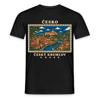 Tschechien Český Krumlov Vintage Reisemarke - Männer T-Shirt - Schwarz - Vorne - AI Model Male 178 light (178cm)