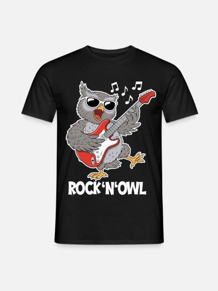 Rock N‘ Owl – Eule mit E-Gitarre - Männer T-Shirt - Schwarz