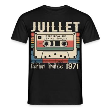 Cassette Rétro 1971 Cadeau Anniversaire Juillet 19 - T-shirt homme - noir - Devant - AI Model Male 178 light (178cm)