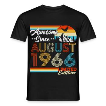 Cadeau d’anniversaire rétro vintage d’août 1966 - T-shirt homme - noir - Devant - AI Model Male 178 light (178cm)