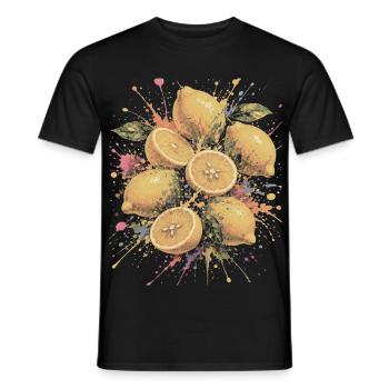 Citron Jaune Agrume Multicolore Splash Art - T-shirt homme - noir - Devant - AI Model Male 178 light (178cm)