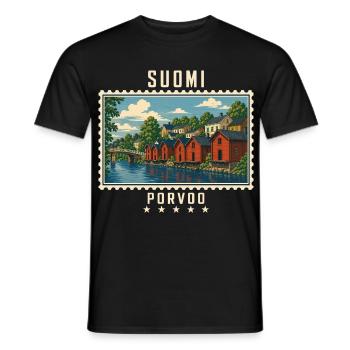 Finnland Porvoo Vintage Reisemarke - Männer T-Shirt - Schwarz - Vorne - AI Model Male 178 light (178cm)