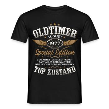 49. Geburtstag Geschenk Mann Oldtimer August 1977 - Männer T-Shirt - Schwarz - Vorne - AI Model Male 178 light (178cm)