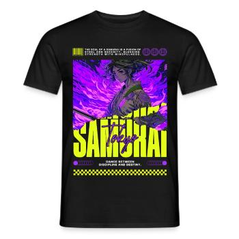 Tokyo Samurai Girl : Esthétique de la Flamme Violette - T-shirt homme - noir - Devant - AI Model Male 178 light (178cm)